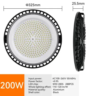 Image de Luminaires LED pour hall industriel - Projecteur UFO industriel - 200 W - Adapté aux entrepôts et aux usines - Usage intérieur et extérieur - Aluminium - Non dimmable