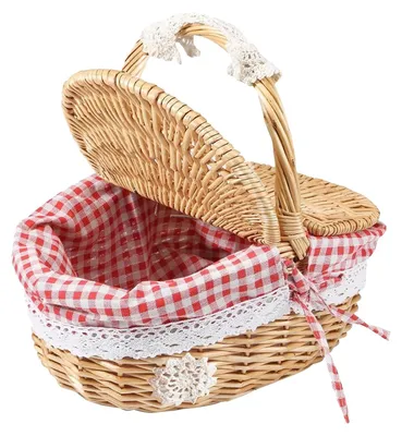 Image de Panier de pique-nique portable - Panier en osier - Boîte de rangement ovale en rotin - Panier pratique pour 4 personnes - Avec couvercle et poignée - Fabrication soignée - Petit panier de pique-nique