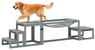 Obrázok produktu pre PawHut Sada pre agility pre psov – 3-dielna sada agility vybavenia s mostíkom, schodiskom a plošinou