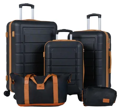 Immagine prodotto di Set valigie COSTWAY da 5 pezzi, set valigie rigide comprensivo di 1 borsa da viaggio e 1 beauty case, valigia da viaggio con manico telescopico, chiusura a combinazione e rotelle, bagaglio a mano