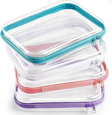 Immagine prodotto di Set di 4 cappellini da trasporto - Borsa in plastica rigida con cerniera, 25x20x5 cm - Per trucchi, dolciumi e giocattoli - Organizer multicolore per la casa e i viaggi