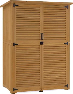 Produktbild von Gartenschrank Holz, Gartenhaus Klein Wetterfest, Outdoor Gerätehaus Geräteschuppen, für Außenbereich Balkon Terrasse, 59×127×168 cm, 0901D (Natur)