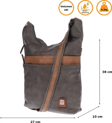 Produktbild von Christian Wippermann große Damen Tasche Umhängetasche Beuteltasche Handtasche Crossover Leder Optik Grau-Braun
