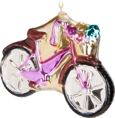 Produktbild von BRUBAKER Fahrrad Pink mit Glitzer - Handbemalte Weihnachtskugel aus Glas - Christbaumschmuck Figuren Lustig Deko Anhänger Baumkugel - 12,3 cm