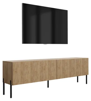 Obrázok produktu pre TV skrinka s rýhovanými čelami, dub Craft, rovné čierne nohy, 170 × 32 × 52 cm