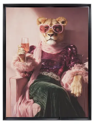Image de Tableau mural encadré lionne diva 60x80 cm, Tableau mural moderne pour décoration intérieure