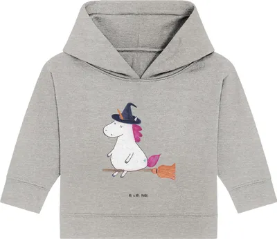 Produktbild von Mr. & Mrs. Panda Organic Baby Hoodie Einhorn Hexe 12. - 18. Monat - Heather Grey - Geschenk, Unicorn, Kapuzensweatshirt, Kapuzenshirt, Frau, Freundin, Einhörner, Teufel