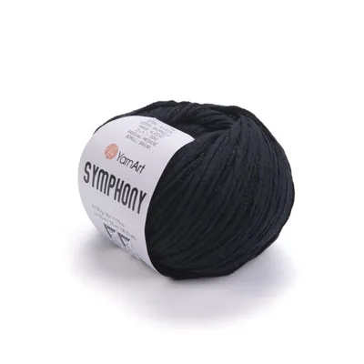 A ball of black yarn with a label.