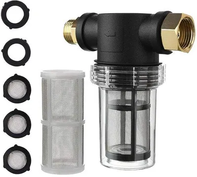 Obrázek produktu pro Filtr pro zahradní použití, síťka 100, inline filtr pro hadice, vysokotlaký čistič, materiál: plast/kov, připojení: 3/4 palce GHT, zahradní vodní filtr