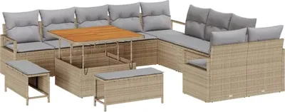 Image de Ensemble de canapé de jardin 13 pcs Beige polyrotin