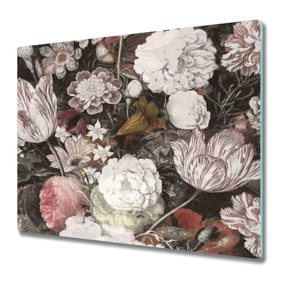 Produktbild von Küche Schneidebrett - Glas Schneidebrett - Herd Abdeckung - Blumen Kunst Vintage