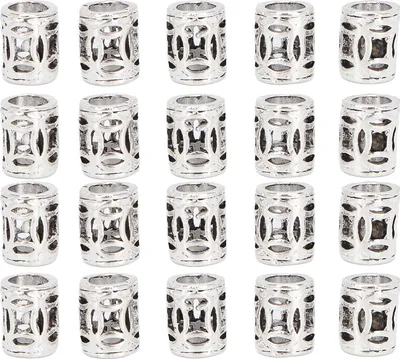 Produktbild von 20 Stück Haarflechtperlen aus Legierung, Bartschmuck, Dreadlock-Ringe, DIY-Armband- und Halskettenzubehör, Silber