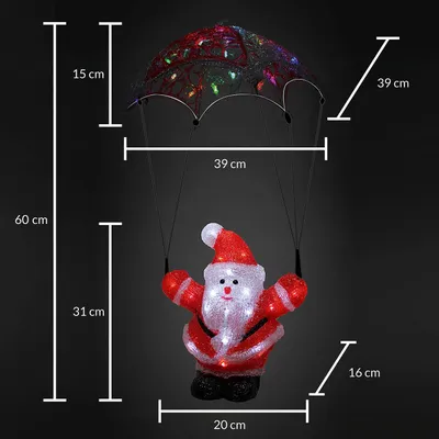 Image de Deuba Figurine lumineuse LED en acrylique Décoration de Noël Père noël en parachute lumineux Décoration LED Père noël