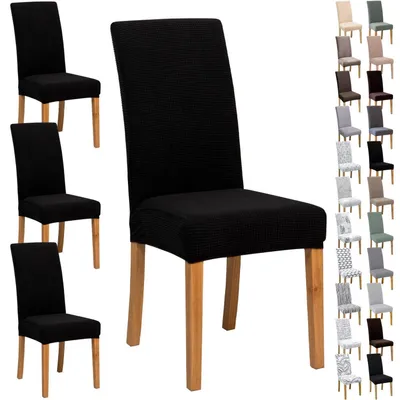 Immagine prodotto di Coprisedie, set da 4, in tessuto jacquard nero, morbidi ed elasticizzati, ideali per sedie da pranzo