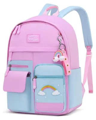 Productafbeelding van Rugtas voor kinderen, schooltas voor meisjes, waterdicht, nylon, roze en blauw, geschikt voor leerjaar 4-9