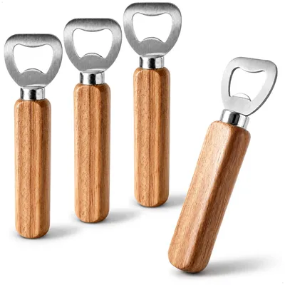 Produktbild von com-four® 4x Flaschenöffner Holz, Edelstahl Kapselheber für Bierflaschen