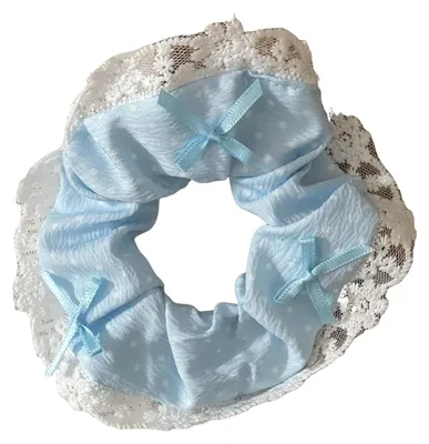 Produktbild von Haargummi mit Punktmuster, Spitzeneinsatz, Schleife, hochelastisch, weicher Stoff, Haargummi, Haaraccessoire