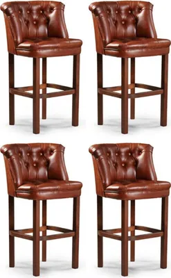 Produktbild von Casa Padrino Luxus Chesterfield Leder Barstuhl 4er Set Braun 63 x 56 x H. 107 cm - Gepolsterte Echtleder Barhocker - Chesterfield Möbel - Chesterfield Barmöbel - Luxus Barmöbel - Echtleder Barmöbel