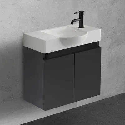 Produktbild von Waschtisch mit Unterschrank, 55 cm - Badezimmer-Set - Modernes Set - Kleiner Waschtisch - Gäste-WC - Hochwertige Keramik und MDF - Badezimmermöbel