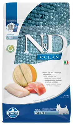 Zdjęcie produktu dla Farmina N&D Dog Ocean Adult Mini 800g Sucha Karma Dla Dorosłych Psów Małych Ras Z Łososiem Dorszem I Melonem