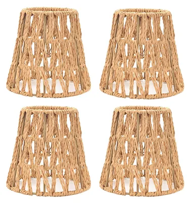 Imagen del producto de Omgoods - Juego de 4 pantallas de lámpara de estilo bohemio, hechas de mimbre