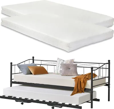 Produktbild von Tagesbett Skutskär mit Matratze 90x200cm und ausziehbarer Liege Bettsofa Schlafsofa Kojenbett 2 Liegeflächen Schwarz
