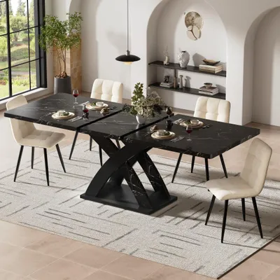 Obrázok produktu pre Rozťahovací jedálenský stôl - Čierny - Rozmery: 120-160 cm (nastaviteľné)
