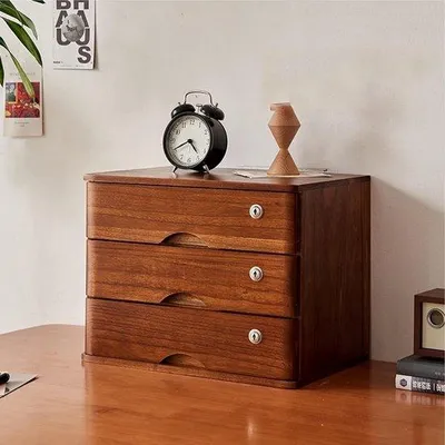 Obrázek produktu pro Dřevěná úložná krabice - zásuvková skříňka na psací stůl - organizér na psací stůl - se zámkem - 40 x 28 cm - barva dřeva