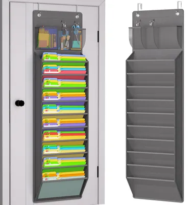 Imagen del producto de Organizador de documentos con 10 compartimentos, para colgar en la pared, de color gris, ideal para la organización de la oficina