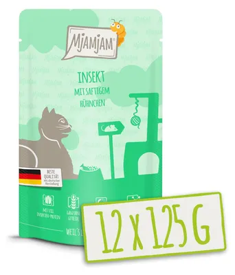 Produktbild von MjAMjAM - Premium Nassfutter für Katzen - Quetschie Insekt mit saftigem Hühnchen