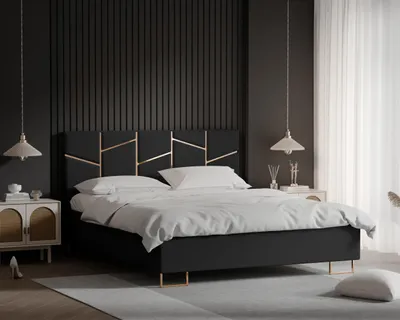 Produktbild von 4ALLHOME Polsterbett Arctis mit Bettkasten und Lattenrost – Designerbett – Komfortbett mit Stauraum – Mettalrahmen mit Gasdruckfedern – Gepolstertes Bett 200x200cm, Royal 31 Schwarz