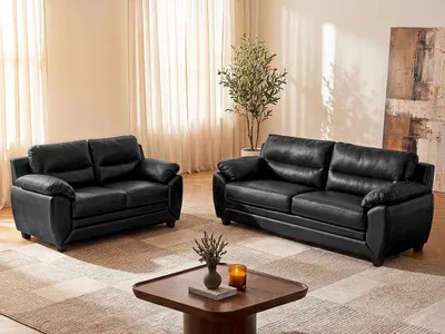 Produktbild von Couchgarnitur 3+2 - Kunstleder - Schwarz - MANOA