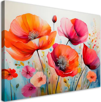 Produktbild von Leinwandbild Mohnblumen Blumen Bunt 90x60 Feeby Bunt bild für die wand bereit zum aufhängen