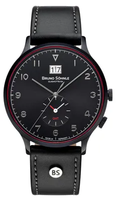 Immagine prodotto di Orologio da polso da uomo Bruno Söhnle Brunello GMT, modello 17-73239-721, cassa in acciaio inossidabile, cinturino in pelle nera