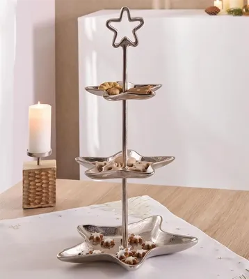 Produktbild von Etagere "Stern" aus Aluminiumguss, silber, 3 Etagen, 61 cm hoch, Weihnachtsdeko, Dekoständer, Obstetagere