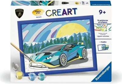 Produktbild von Malen nach Zahlen Set, CreArt Kids Lamborghini, 18x24cm, Ab 7 Jahren, Mit Rahmen, Ravensburger 25842