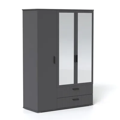 Obrázok produktu pre Šatník LUNA 125 cm antracitový 3-dverový so zrkadlom a zásuvkami – spálňová skriňa