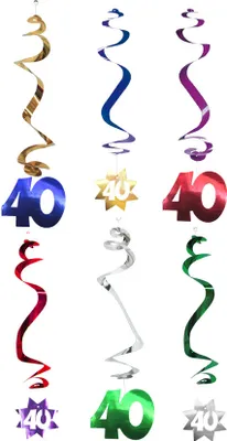 Image de Spirales à suspendre Décorations d'anniversaire Anniversaire Nombre 40 6 pièces multicolores 61cm - taille unique