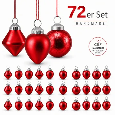 Produktbild von 72 Weihnachtskugeln Glas im Set Christbaumkugeln Weihnachten Baumschmuck rot
