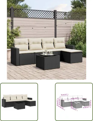 Produktbild von The Living Store 6-tlg. Garten-Sofagarnitur mit Kissen Schwarz Poly Rattan
