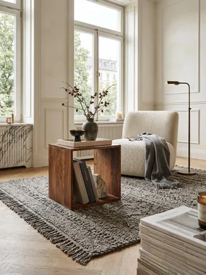 Produktbild von Standregal Massivholz MUMBAI Sheesham 43,5 cm Cube Regal Design Holzregal Naturprodukt Beistelltisch Landhaus-Stil