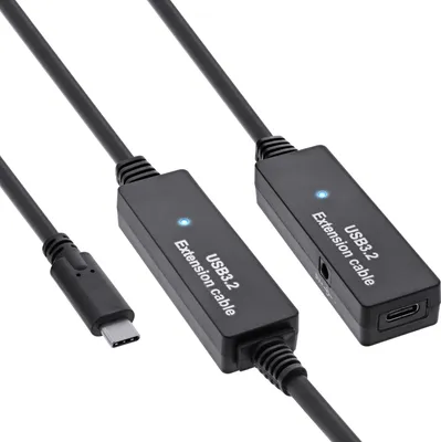 Zdjęcie produktu dla Aktywny przedłużacz InLine® USB 3.2 Gen.1, wtyczka USB-C do gniazda USB-C, 10 m