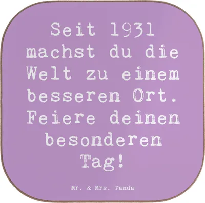 Produktbild von Mr. & Mrs. Panda Untersetzer für Gläser Spruch 1931 Geburtstag - Lavendeltraum - Geschenk, Feiern, Jahrestag, Seit, Geboren am, gläseruntersetzer, Jubiläum, Alter, 90.