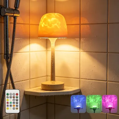 Produktbild von LED Badelampe für Badewanne Wasserdicht - 3600mAh Akku 18H Laufzeit 16 Farben Ozeanwellen Projektor Duschlampe Kabellos Fernbedienung Wellness Khaki