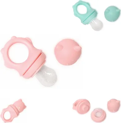 Image de Baby Care Tétine à fruits 2 en 1, anneau de dentition, tétine pour aliments complémentaires, aide à l'alimentation, capuchon de protection rose