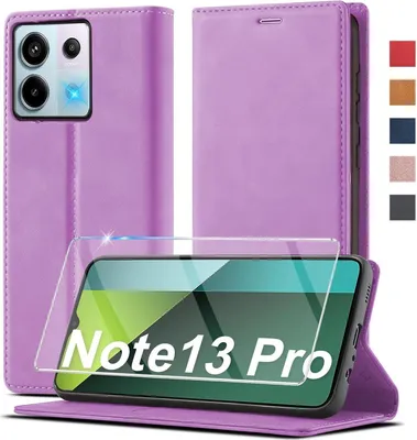 Produktbild von Klapphülle für Xiaomi Redmi Note 13 Pro 5G Leder Schutzhülle in Lila mit Ständer & Kartenfächern