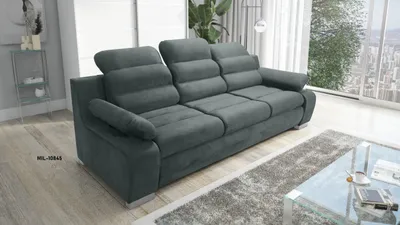Produktbild von Sofa DENVER - mit Schlaffunktion, Schlafsofa, Dreisitzer, mit manueller Kopfteil-Verstellung, hohe Belastbarkeit - Anthrazit