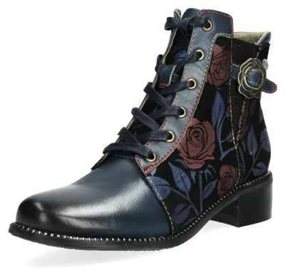 Produktbild von Laura Vita Damen Stiefelette mit floralem Muster und Zierschnalle Emcmao 67, Größe:38 EU, Farbe:Blau
