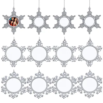 12 Schneeflocken-Fotorahmen-Anhänger, Weihnachtsbaum-Deko