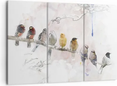Produktbild von Bild auf Leinwand - Leinwandbild - 3 Teile - Vögel Kanarienvogel Zweig - 105x70cm - Wand Bild - Wanddeko - Wandbilder - Leinwanddruck - Bilder - Wanddekoration - Leinwand bilder - CE105x70-4175